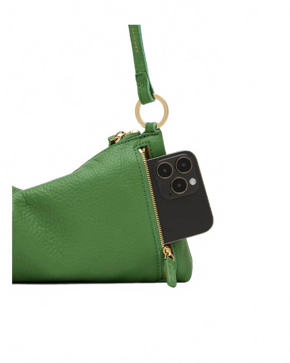 NEW HAMMITT women's kyle contrast trim studded shoulder bag in dill/gold - Picture 2 of 3